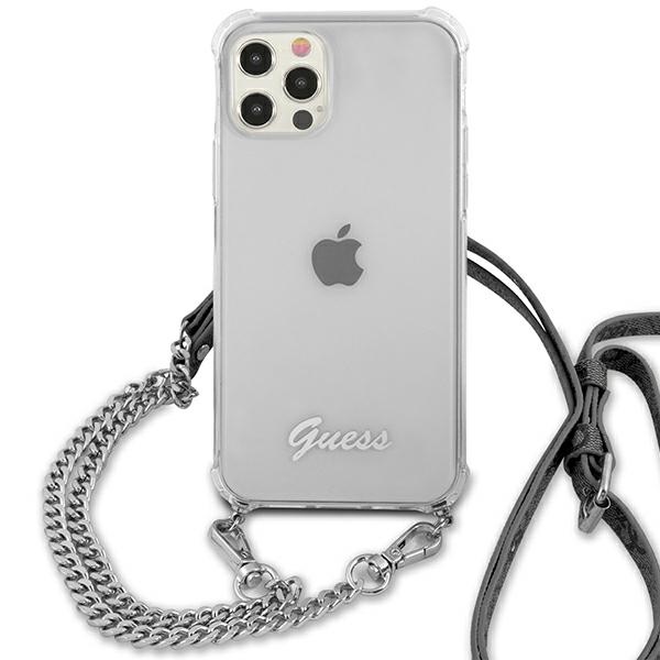 Guess skaidrus dėklas iPhone 12/12 Pro su grandinėle