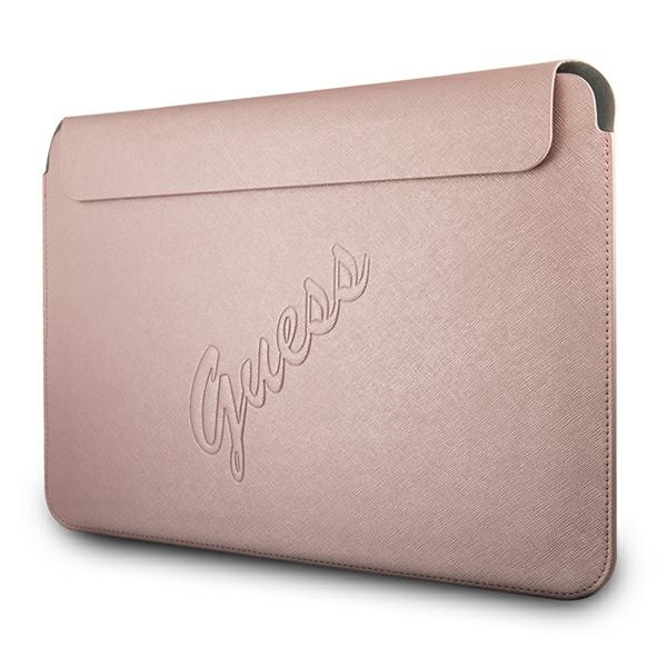 Guess Saffiano Script dėklas 13" nešiojamajam kompiuteriui - rožinis