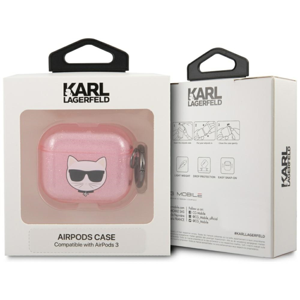 Karl Lagerfeld blizgus Choupette dėklas AirPods 3 – rožinis