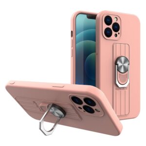Silikoninis dėklas su žiedu iPhone XS Max – rožinis