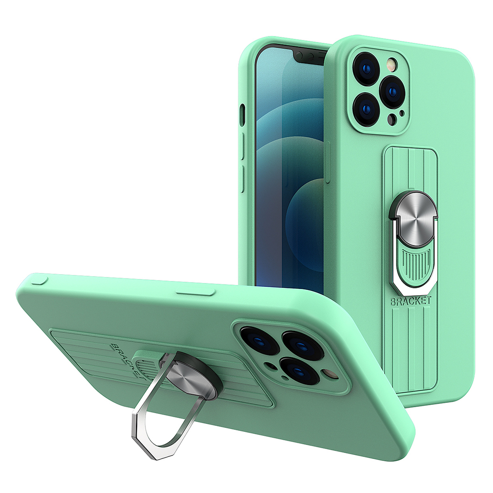 Silikoninis dėklas su žiedu iPhone 12 Pro Max – mėtinis