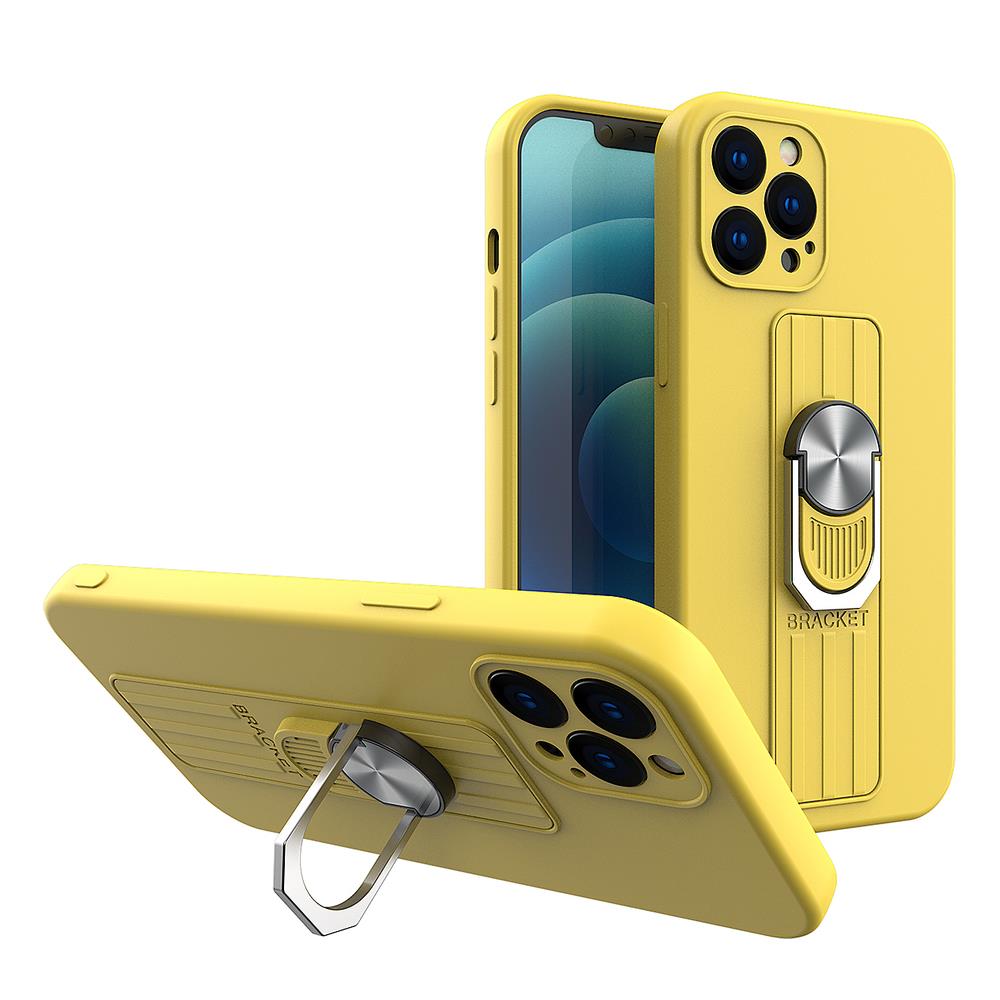Silikoninis dėklas su žiedu iPhone 13 mini – geltonas