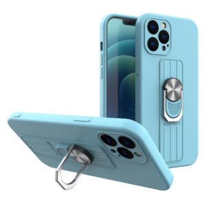 Silikoninis dėklas su žiedu iPhone 13 Pro – šviesiai mėlynas