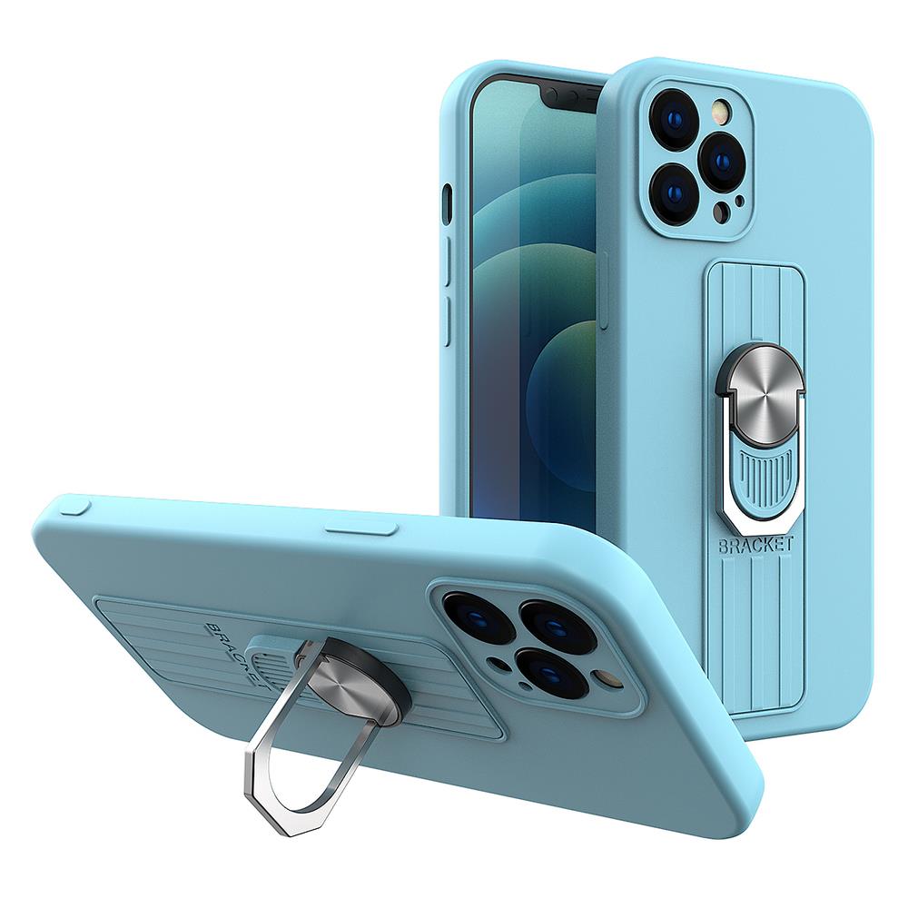 Silikoninis dėklas su žiedu iPhone 13 Pro – šviesiai mėlynas
