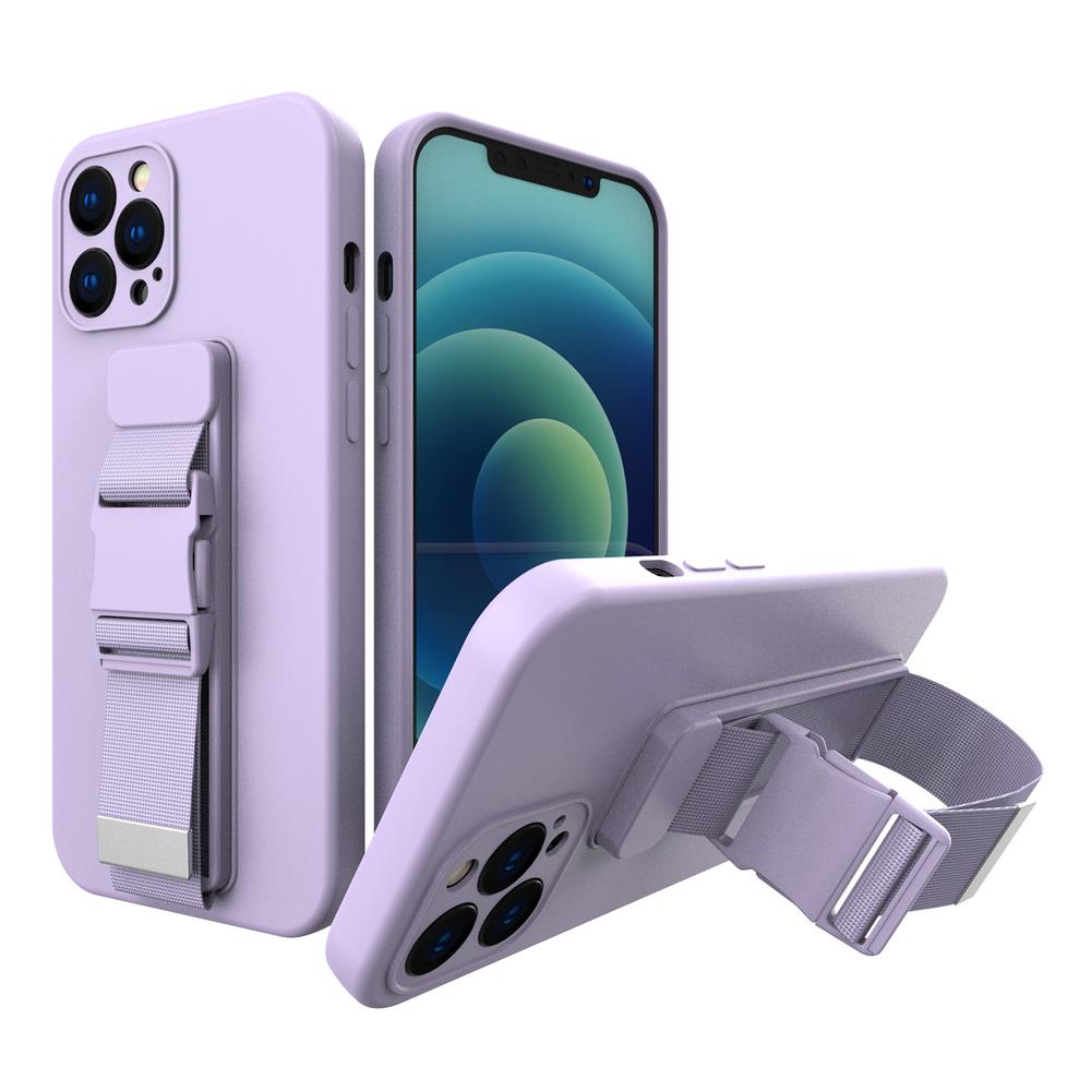 Silikoninis dėklas su virvele iPhone 11 Pro – violetinis
