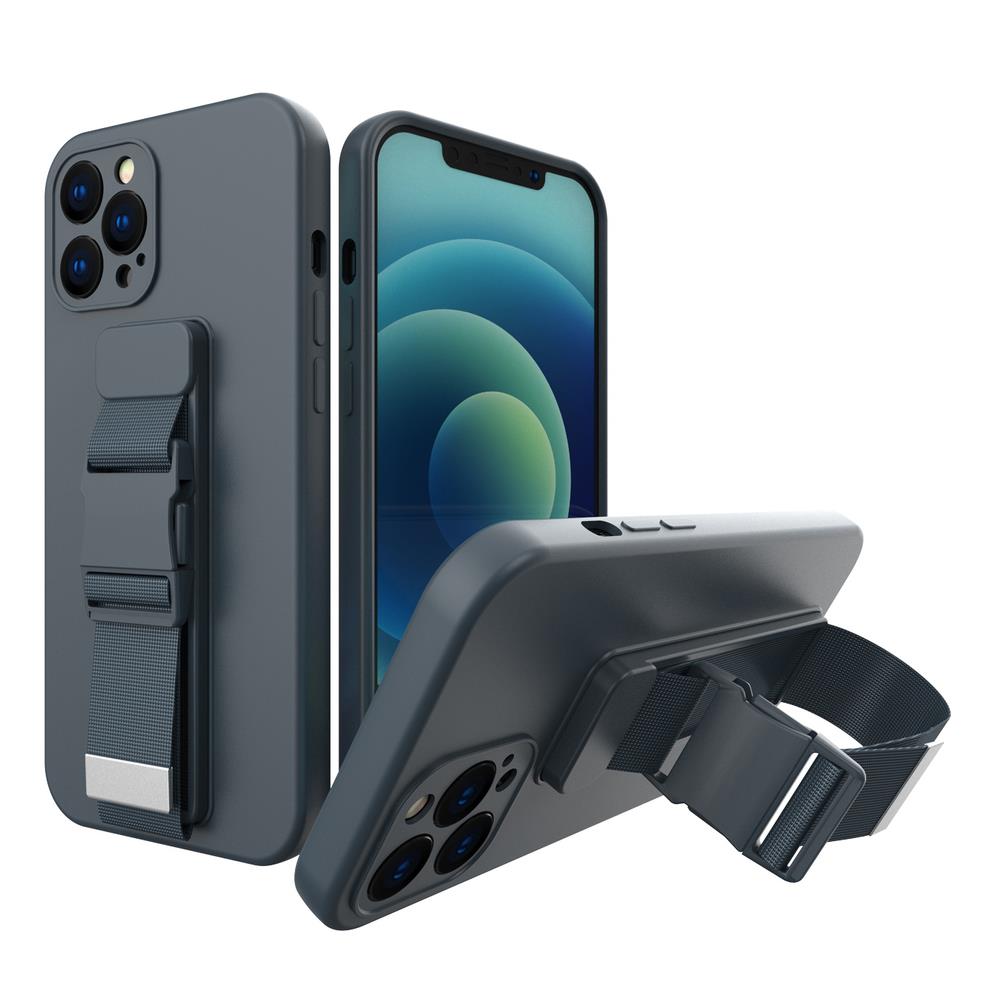 Silikoninis dėklas su virvele iPhone 12 mini – tamsiai mėlynas