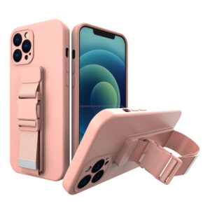 Silikoninis dėklas su virvele iPhone 12 Pro Max – rožinis