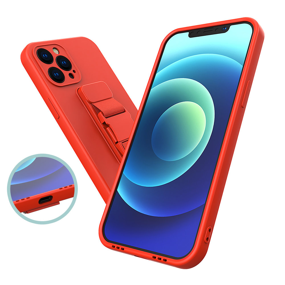 Silikoninis dėklas su virvele iPhone 12 Pro Max – rožinis