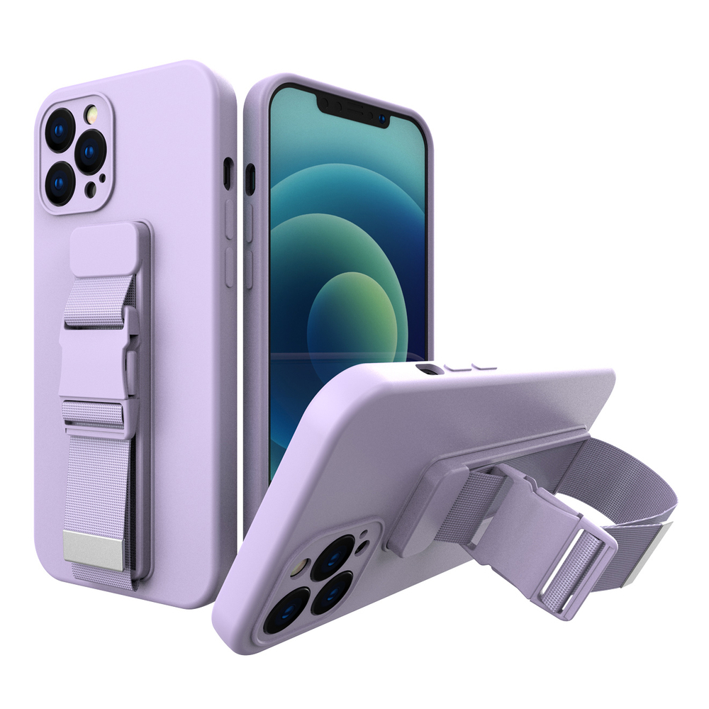 Silikoninis dėklas su virvele iPhone 12 Pro Max – violetinis