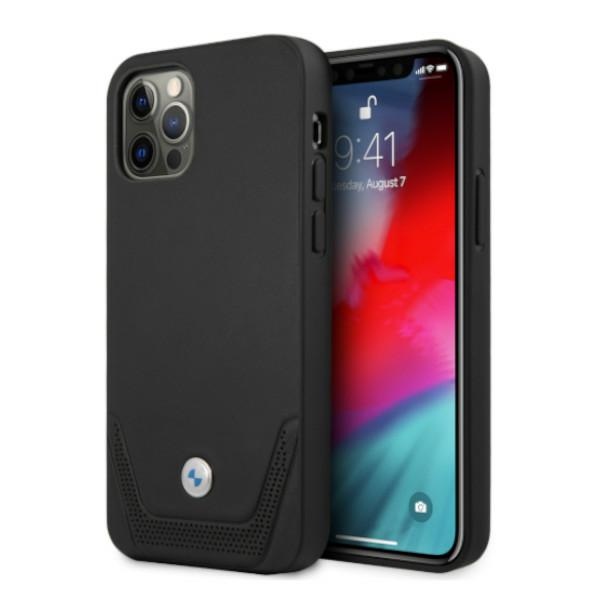 BMW perforuotas odinis dėklas iPhone 12 Pro Max – juodas