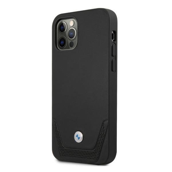 BMW perforuotas odinis dėklas iPhone 12 Pro Max – juodas