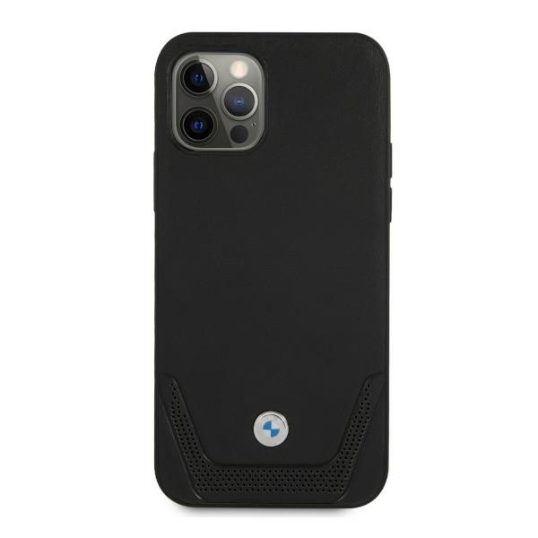 BMW perforuotas odinis dėklas iPhone 12 Pro Max – juodas