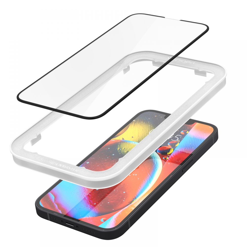 Apsauginis stiklas Spigen Glass FC AlignMaster 2 vnt. iPhone 13 / 13 Pro / 14 / 16e / 17e, juodas