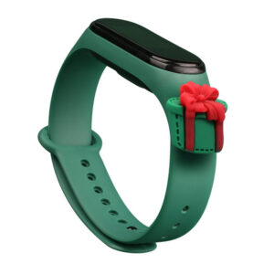 Strap Xmas for Xiaomi Mi Band 3 / 4 Kalėdinė silikoninė apyrankė su Dovanėle - Tamsiai žalia