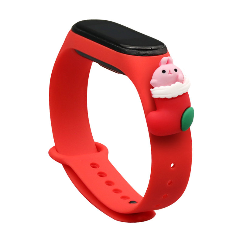 Strap Xmas Xiaomi Mi Band 3 / 4 kalėdinis silikoninis dirželis su kojine - raudona