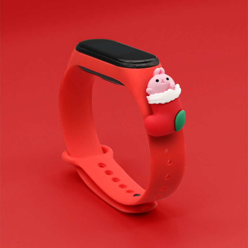 Strap Xmas Xiaomi Mi Band 3 / 4 kalėdinis silikoninis dirželis su kojine - raudona