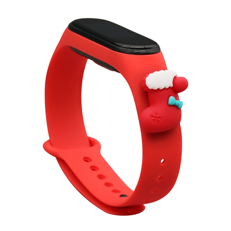 Strap Xmas Xiaomi Mi Band 3 / 4 kalėdinis silikoninis dirželis su kojine - raudona