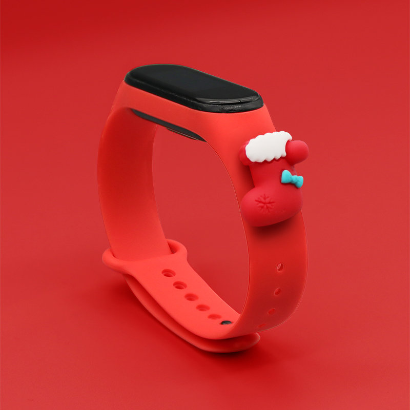 Strap Xmas Xiaomi Mi Band 3 / 4 kalėdinis silikoninis dirželis su kojine - raudona