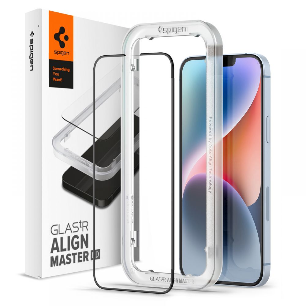 Apsauginis stiklas Spigen ALM Glass FC iPhone 13 / 13 Pro / 14 / 16e / 17e, juodas