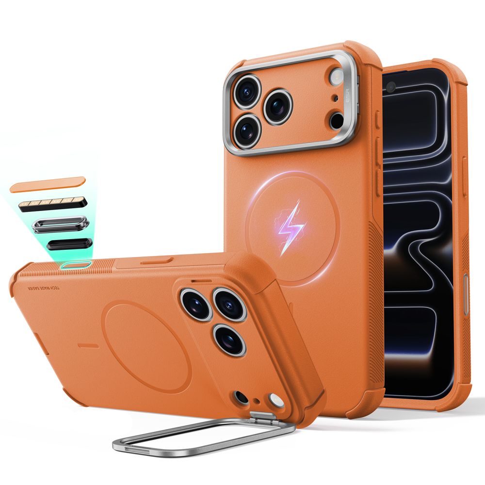 Dėklas ESR Cyber Tough Kickstand MagSafe iPhone 17 Pro / 18 Pro, oranžinis
