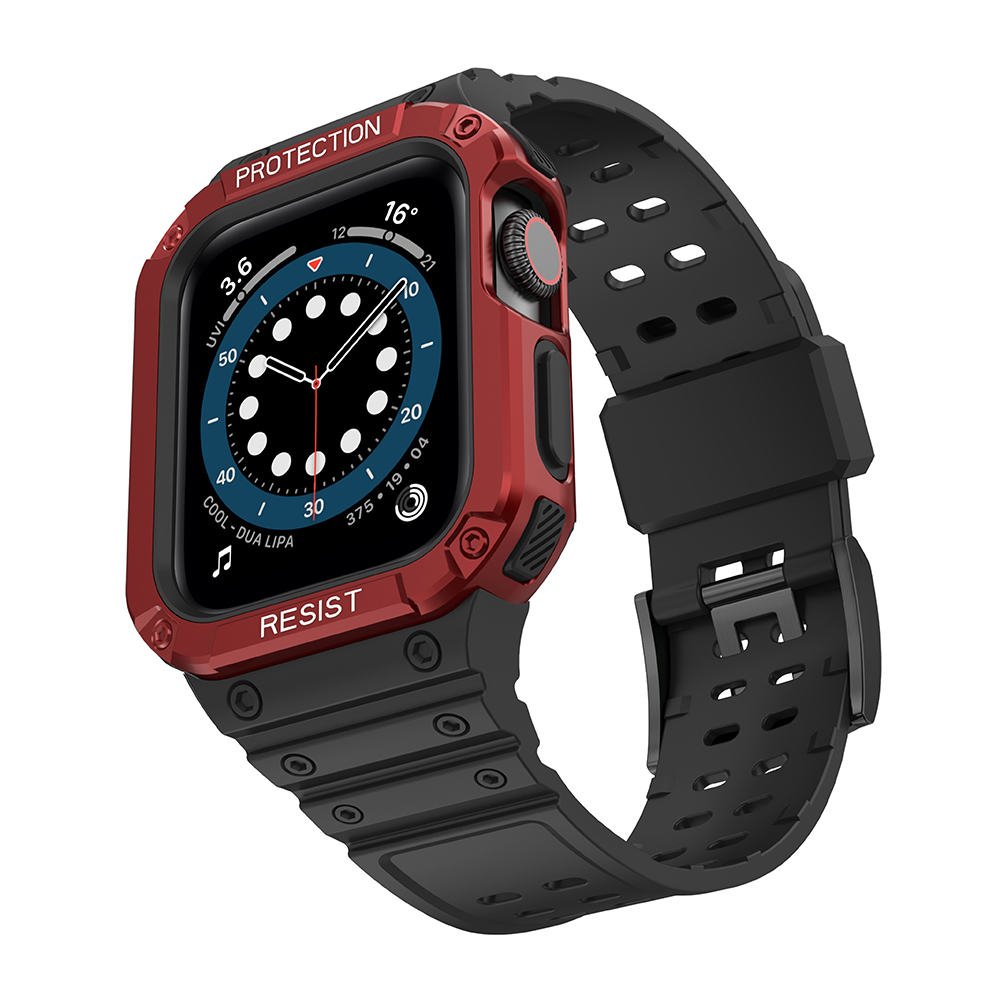 Apsauginis dirželis Protect Strap Band laikrodžiui Apple Watch 38/40/41mm su šarvuotu dėklu - juodas, raudonas