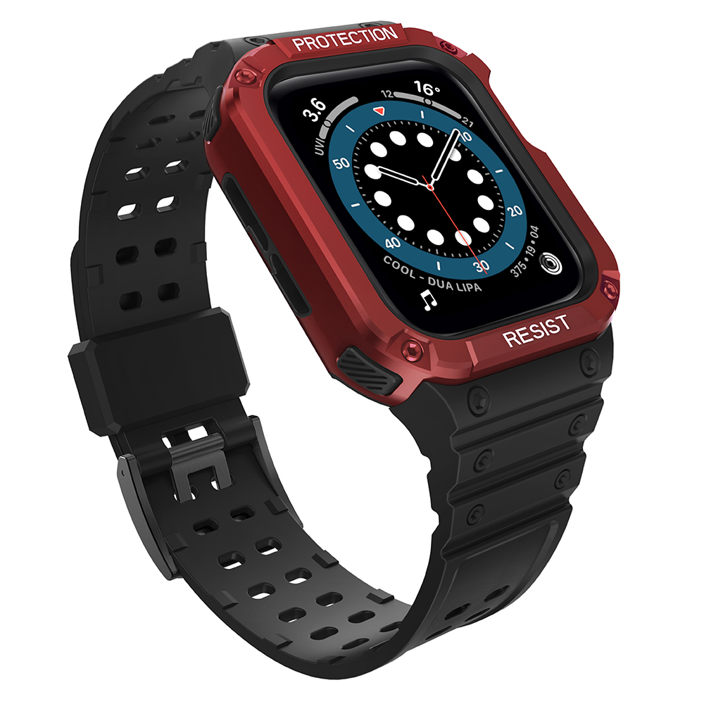 Apsauginis dirželis Protect Strap Band laikrodžiui Apple Watch 38/40/41mm su šarvuotu dėklu - juodas, raudonas