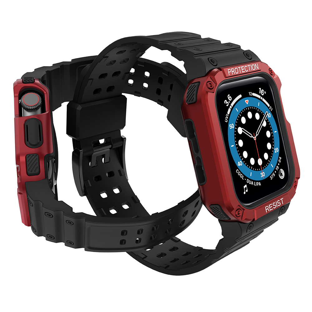 Apsauginis dirželis Protect Strap Band laikrodžiui Apple Watch 38/40/41mm su šarvuotu dėklu - juodas, raudonas