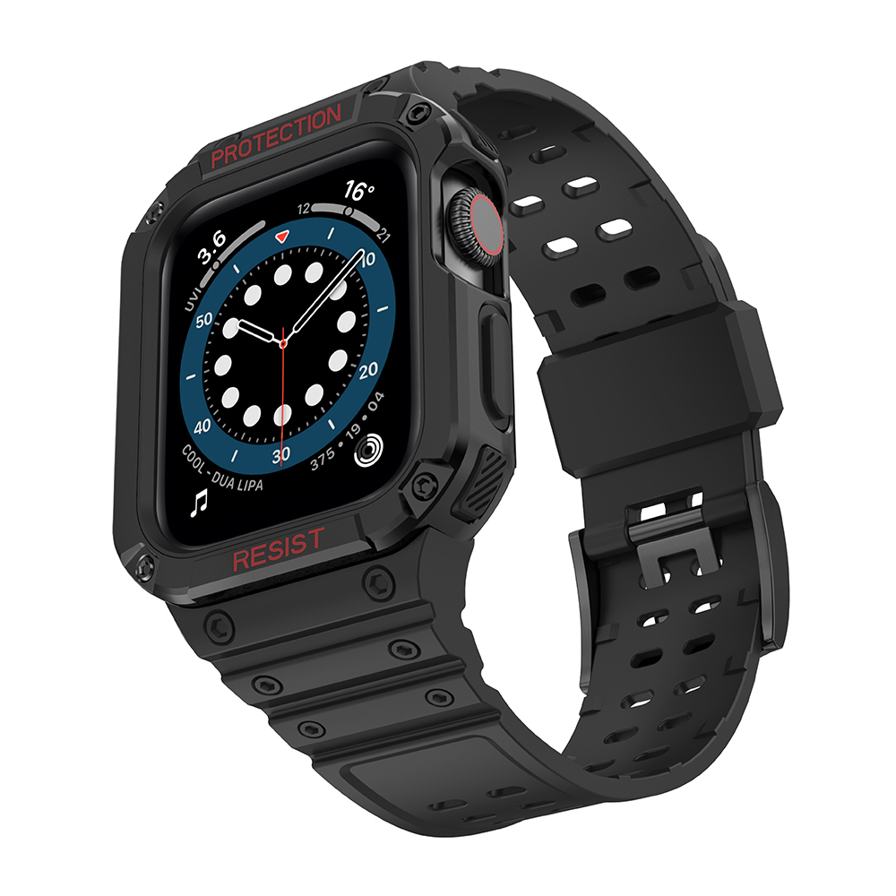 Apsauginis dirželis Protect Strap Band laikrodžiui Apple Watch 38/40/41mm su šarvuotu dėklu - juodas