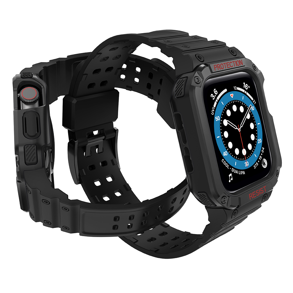 Apsauginis dirželis Protect Strap Band laikrodžiui Apple Watch 38/40/41mm su šarvuotu dėklu - juodas