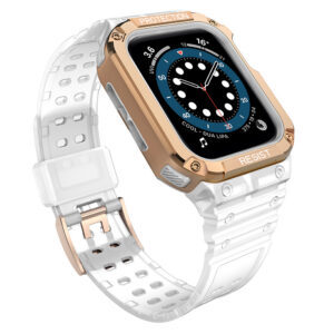 Protect Strap Band skirtas Apple Watch 38/40/41mm šarvuotas dėklas su dirželiu - skaidrus, rožinis auksas