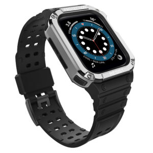 Protect Strap Band Apple Watch 38/40/41mm šarvuoto dėklo apyrankė - juoda, sidabrinė