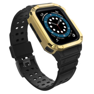 Protect Strap Band skirtas Apple Watch 42/44/45mm Šarvuoto Dėklo Dirželis - Juodas, Auksinis