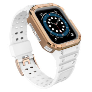 Protect Strap Band dirželis Apple Watch 38/40/41mm su šarvuotu dėklu - baltas, rožinio aukso
