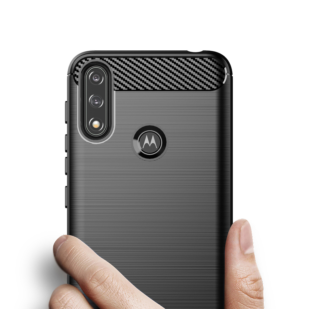 Carbon Case Flexible Cover Sleeve Motorola Moto E7i Power juoda