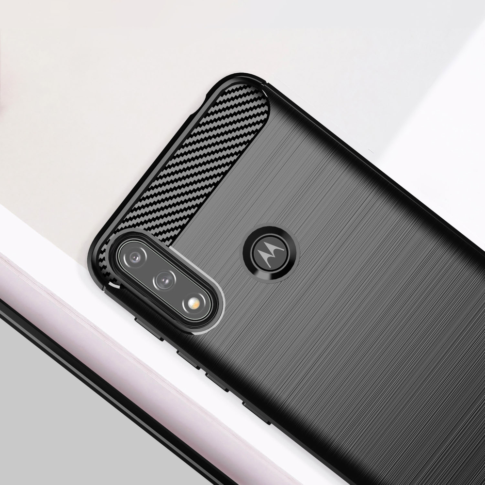 Carbon Case Flexible Cover Sleeve Motorola Moto E7i Power juoda