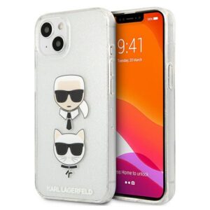 Karl Lagerfeld dėklas su blizgučiais iPhone 13 mini – sidabrinis