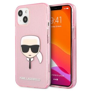Karl Lagerfeld blizgus dėklas iPhone 13 mini – rožinis