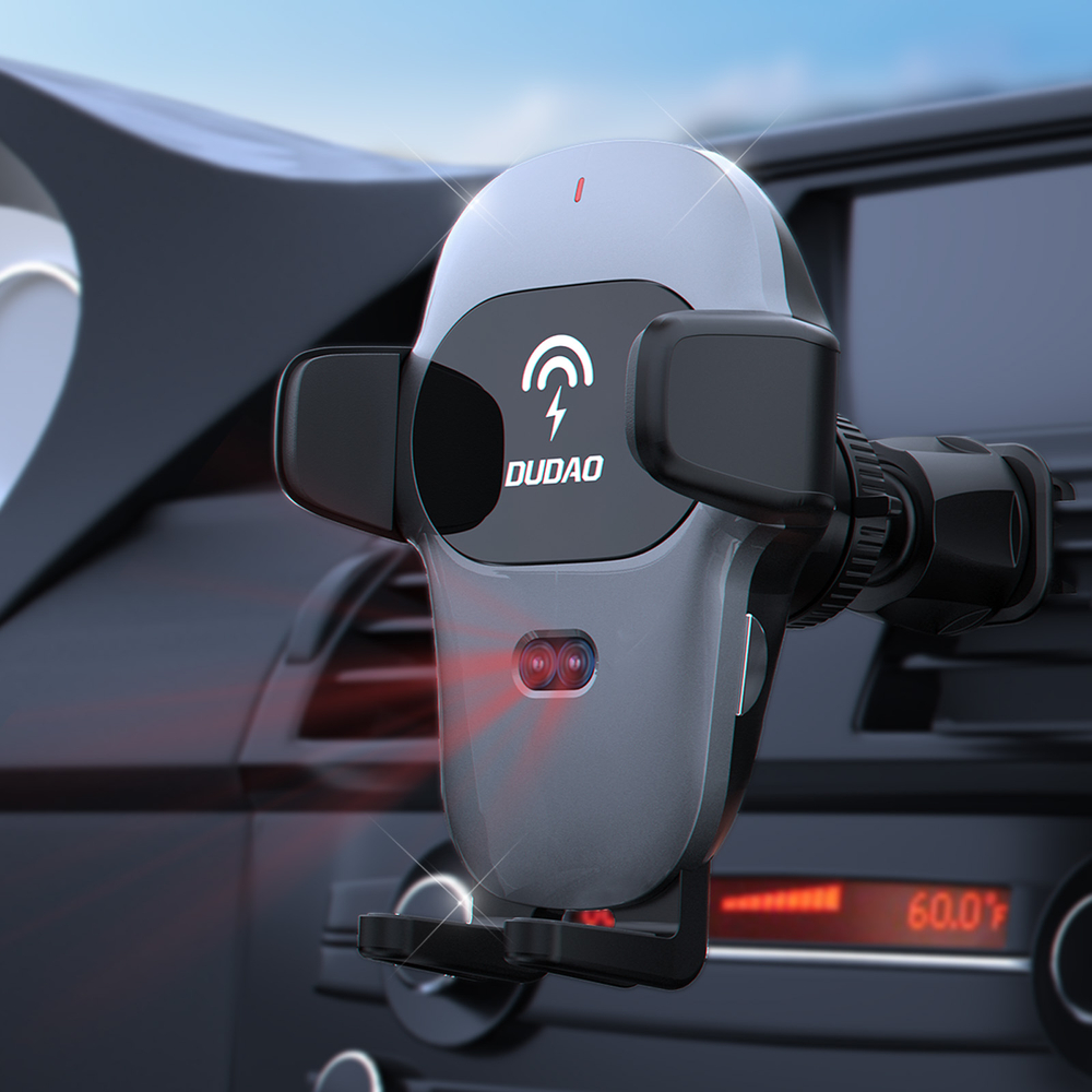 Dudao automatinis automobilinis laikiklis su integruotu Qi 15W belaidžiu įkrovikliu, pilkas (F20xs)