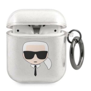 Karl Lagerfeld blizgus AirPods 1/2 dėklas – sidabrinis