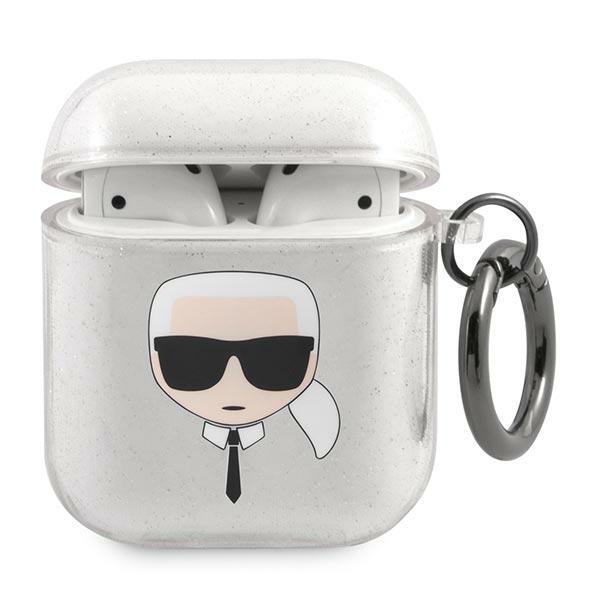Karl Lagerfeld blizgus AirPods 1/2 dėklas – sidabrinis