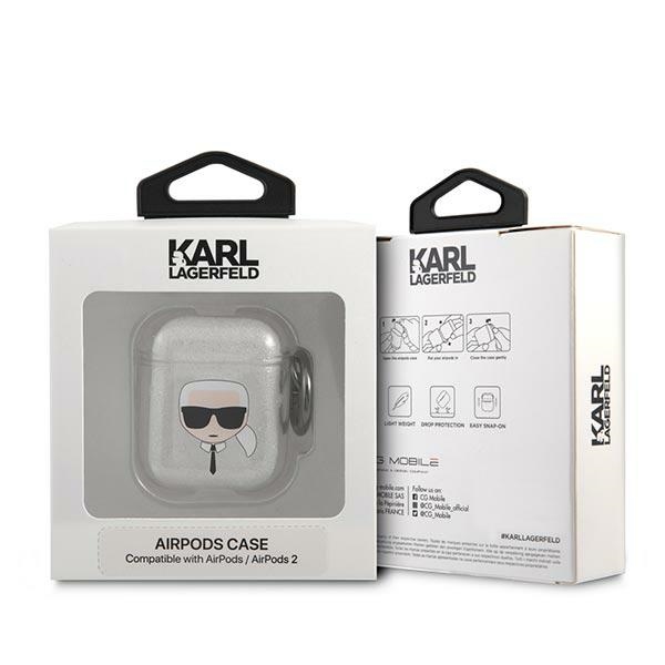 Karl Lagerfeld blizgus AirPods 1/2 dėklas – sidabrinis