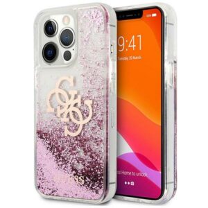 Guess blizgus dėklas iPhone 13 Pro Max – rožinis