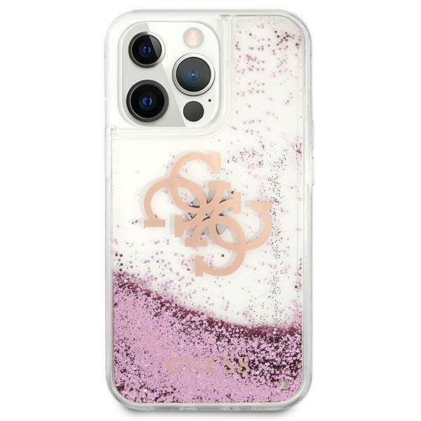 Guess blizgus dėklas iPhone 13 Pro Max – rožinis