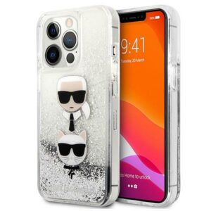 Karl Lagerfeld Liquid Glitter dėklas iPhone 13 Pro Max – sidabrinis