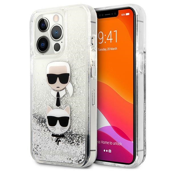 Karl Lagerfeld Liquid Glitter dėklas iPhone 13 Pro Max – sidabrinis
