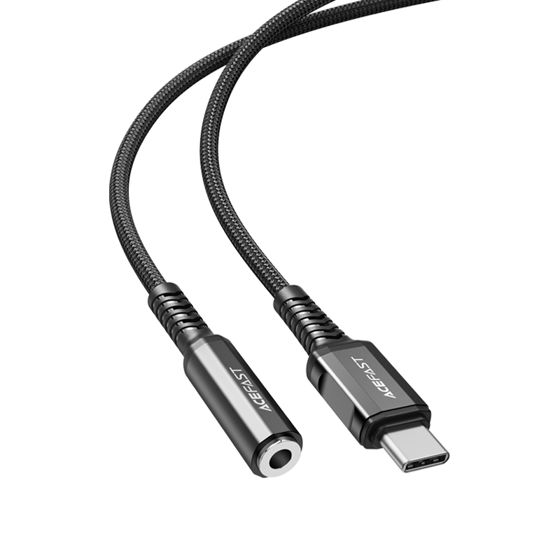 Acefast garso kabelis USB Type C - 3.5mm mini lizdas (moterys) 18cm, AUX juodas (C1-07 juodas)