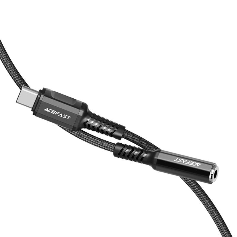 Acefast garso kabelis USB Type C - 3.5mm mini lizdas (moterys) 18cm, AUX juodas (C1-07 juodas)