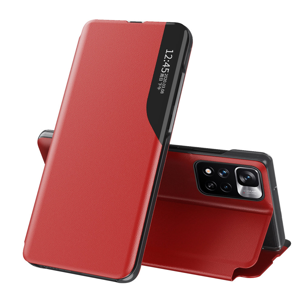 Eco Leather View dėklas Xiaomi Redmi Note 11 Pro+ 5G – raudonas