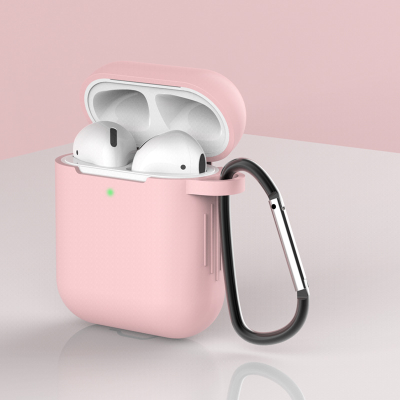 Silikoninis AirPods 1/2 dėklas su karabinu – rožinis