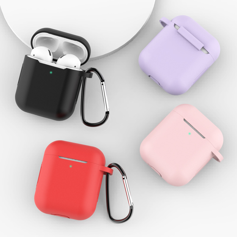 Silikoninis AirPods 1/2 dėklas su karabinu – rožinis